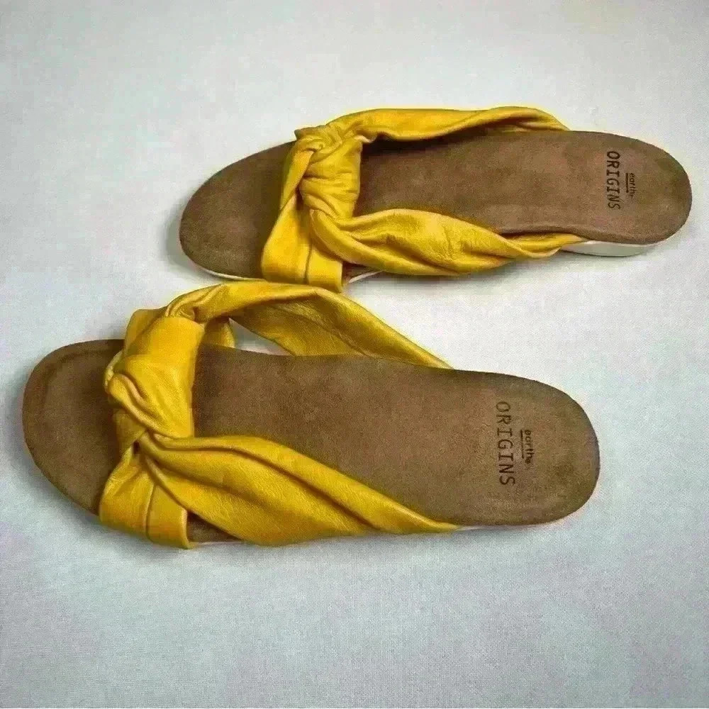 Earth Origins Leather Slip-On Knot Sandals Billie Yellow Sz 6.5 - Picture 2 of 6